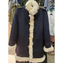 Полупальто суконное с меховой окантовкой синего цвета Полупальто суконное с меховой окантовкой синего цвета